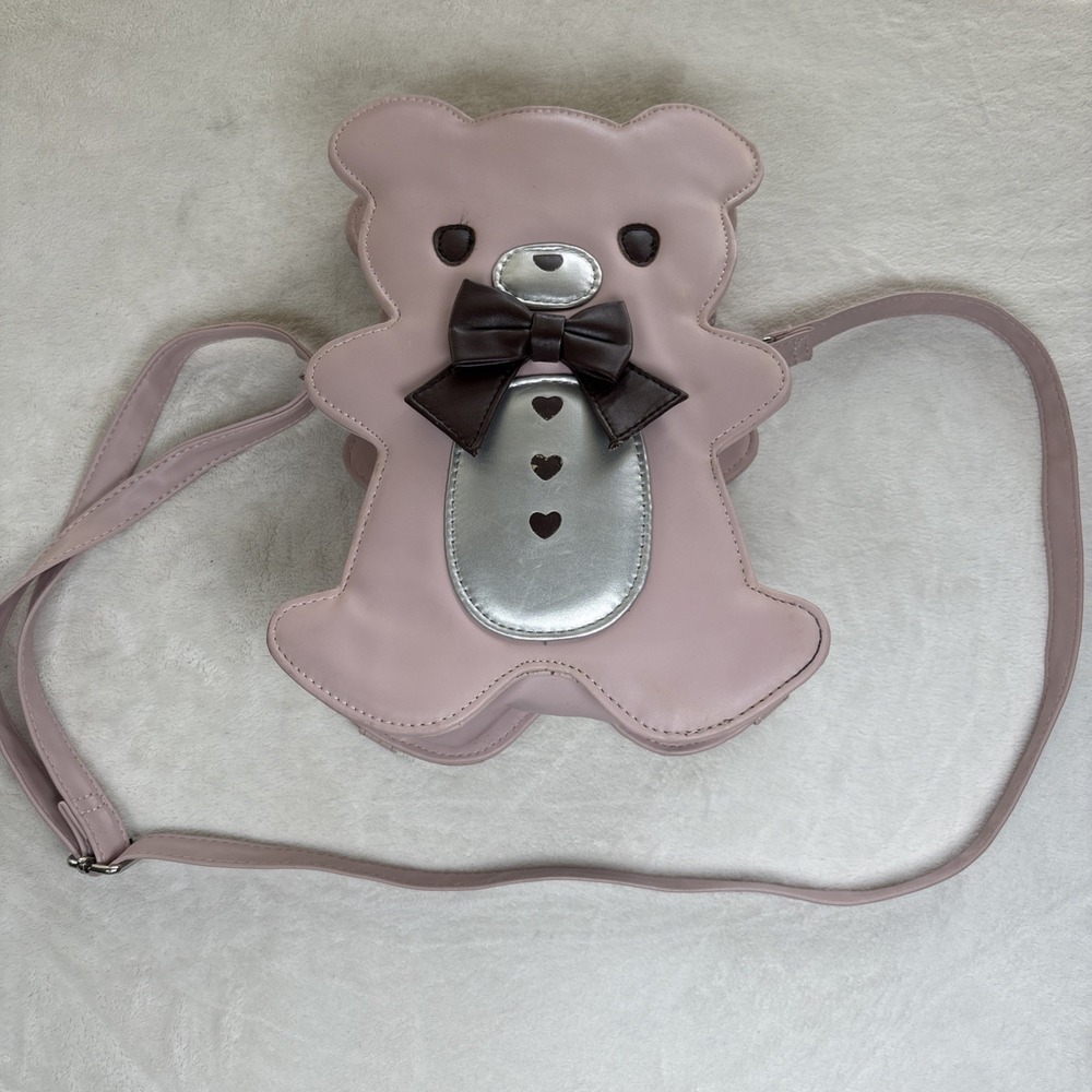 Pink Bear Convertible Backpack Purse Crossbody Faux Leather Kawaii Novelty Bag